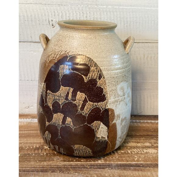 Vintage Crich Pottery England Double Handled Jug Brown Diana Worthy Signed - Picture 12 of 12